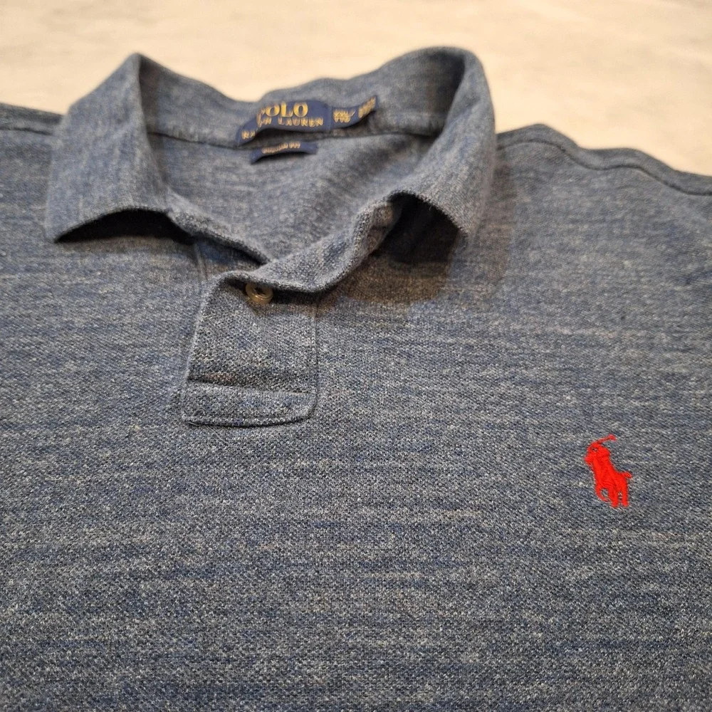 Polo Ralph Lauren Polo Shirt Men XXL Heather Blue Custom Fit Cotton Short Sleeve